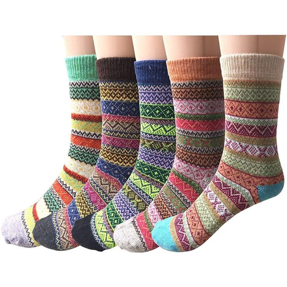 Accessories - Womens 5 Pairs Vintage Style Thick Crew Socks